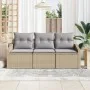 Conjunto de Sofá de Jardín de 3 Piezas con Cojines Beige Ratán Poliéster by , Outdoor sofas - Ref: Foro24-3346580, Price: 216...