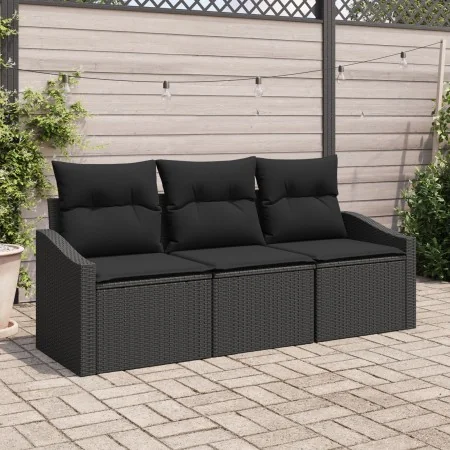 Juego de Sofá de Jardín de 3 Piezas con Cojines Negro Ratán Poliéster by , Outdoor sofas - Ref: Foro24-3346583, Price: 212,32...