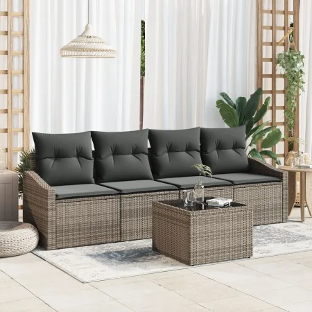 Conjunto de Sofá de Jardín de 5 Piezas con Cojines Gris Ratán Sintético | Foro24.es | Tu tienda online para hogar, jardín y más Foro24.es