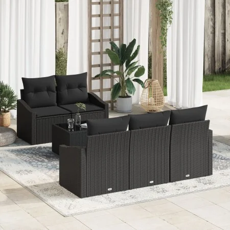 Set de Sofá de Jardín de 6 Piezas con Cojines Negro Poliratán de , Sofás de exterior - Ref: Foro24-3346603, Precio: 423,32 €,...