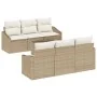 Juego de Sofá de Jardín de 7 Piezas con Cojines Beige Poliratán | Foro24.es | Tu tienda online para hogar, jardín y más Foro24.es