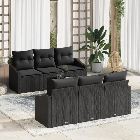 Conjunto de Sofás de Jardín de 7 Piezas con Cojines Negro Poliratán | Foro24.es | Tu tienda online para hogar, jardín y más Foro24.es