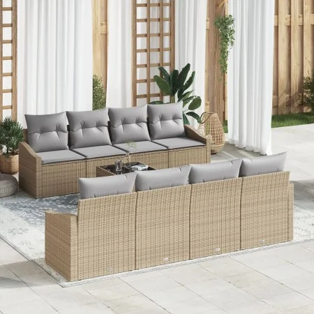 Set de Sofá de Jardín de 9 Piezas con Cojines Beige Ratan Sintético by , Outdoor sofas - Ref: Foro24-3346650, Price: 600,96 €...
