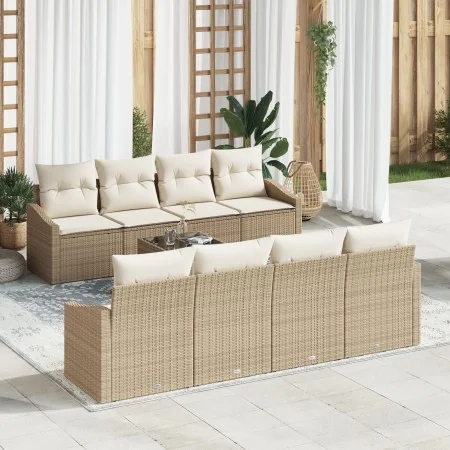Juego de Sofás de Jardín de 9 Piezas con Cojines Beige Ratán Sintético | Foro24.es | Tu tienda online para hogar, jardín y más Foro24.es