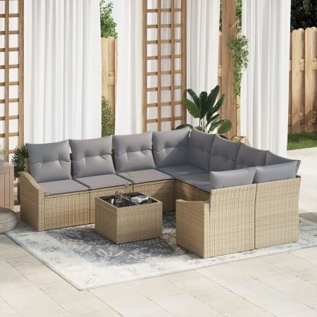Juego de Sofá de Jardín de 9 Piezas con Cojines Beige Ratán Sintético by , Outdoor sofas - Ref: Foro24-3346660, Price: 565,60...