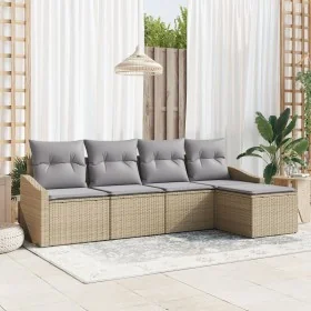 Juego de Sofá de Jardín de 5 Piezas con Cojines Beige de Ratán Sintético by , Outdoor sofas - Ref: Foro24-3346680, Price: 305...