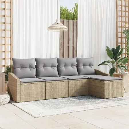 Juego de Sofá de Jardín de 5 Piezas con Cojines Beige de Ratán Sintético by , Outdoor sofas - Ref: Foro24-3346680, Price: 305...