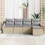Juego de Sofá de Jardín de 5 Piezas con Cojines Beige de Ratán Sintético by , Outdoor sofas - Ref: Foro24-3346680, Price: 305...