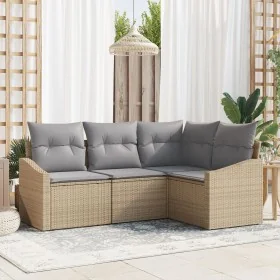 Conjunto de Sofás de Jardín de 4 Piezas con Cojines Beige de Ratán Poli by , Outdoor sofas - Ref: Foro24-3346700, Price: 289,...