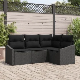 Juego de Sofá de Jardín Conjunto de 4 Negro Ratán, Poliéster, Acero by , Outdoor sofas - Ref: Foro24-3346703, Price: 297,50 €...