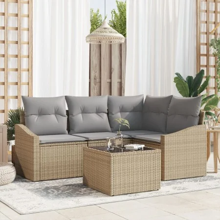 Conjunto de Sofá de Jardín de 5 Piezas con Cojines Negros de Ratán Poliester by , Outdoor sofas - Ref: Foro24-3346710, Price:...