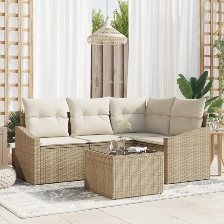 Conjunto de Sofá de Jardín de 5 Piezas con Cojines de Ratán Beige | Foro24.es | Tu tienda online para hogar, jardín y más Foro24.es