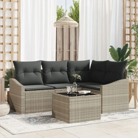 Juego de Sofá de Jardín de 5 Piezas con Cojines Gris Poli Ratán | Foro24.es | Tu tienda online para hogar, jardín y más Foro24.es