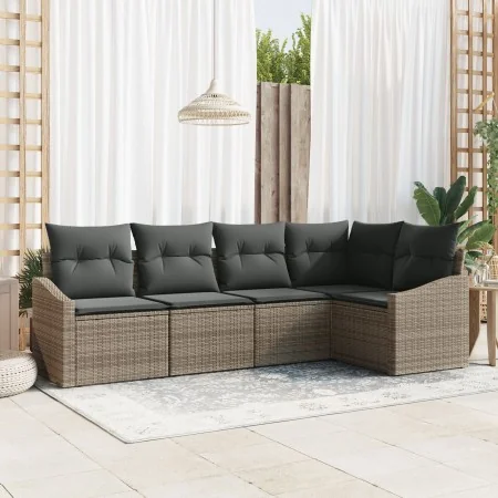 Set de Sofá de Jardín de 5 Piezas con Cojines en Gris de Ratán Sintético | Foro24.es | Tu tienda online para hogar, jardín y más Foro24.es