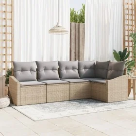 Juego de Sofá de Jardín de 5 Piezas con Cojines Beige Ratán Sintético von , Outdoor-Sofas - Ref: Foro24-3346720, Preis: 338,7...