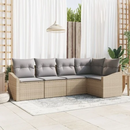 Juego de Sofá de Jardín de 5 Piezas con Cojines Beige Ratán Sintético von , Outdoor-Sofas - Ref: Foro24-3346720, Preis: 338,7...