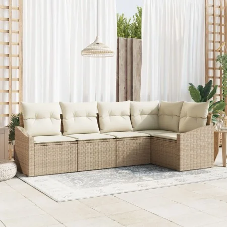 Conjunto de Sofá de Jardín de 5 Piezas con Cojines Beige Ratán | Foro24.es | Tu tienda online para hogar, jardín y más Foro24.es