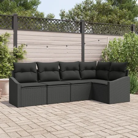 Set de sofá de jardín de 5 piezas con cojines Negro Poliratán by , Outdoor sofas - Ref: Foro24-3346723, Price: 348,43 €, Disc...