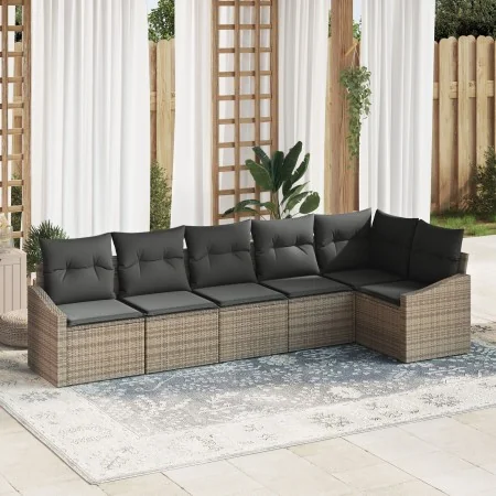 Juego de Sofá de Jardín de 6 Piezas con Cojines Gris Poliratán | Foro24.es | Tu tienda online para hogar, jardín y más Foro24.es