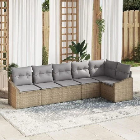 Juego de Sofá de Jardín de 6 Piezas con Cojines Beige de Ratán Sintético by , Outdoor sofas - Ref: Foro24-3346740, Price: 398...