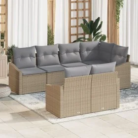 Juego de Sofás de Jardín de 7 piezas con Cojines Beige Ratán Poliéster by , Outdoor sofas - Ref: Foro24-3346760, Price: 498,7...