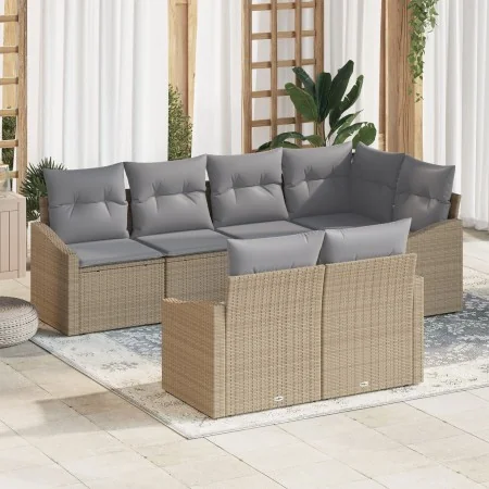 Juego de Sofás de Jardín de 7 piezas con Cojines Beige Ratán Poliéster by , Outdoor sofas - Ref: Foro24-3346760, Price: 498,7...