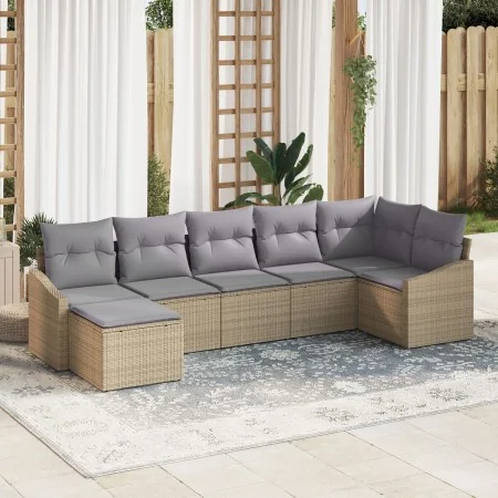 Conjunto de Sofá de Jardín de 7 Piezas con Cojines Beige Poliratán by , Outdoor sofas - Ref: Foro24-3346810, Price: 443,71 €,...