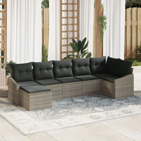 Juego de Sofá de Jardín de 7 Piezas con Cojines Gris Claro Ratán Sintético | Foro24.es | Tu tienda online para hogar, jardín y más Foro24.es