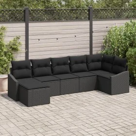 Juego de Sofá de Jardín de 7 Piezas con Cojines Negro Ratán Sintético by , Outdoor sofas - Ref: Foro24-3346813, Price: 458,55...