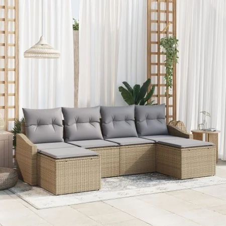 Conjunto de Sofá de Jardín de 6 Piezas con Cojines Beige de Poliratán von , Outdoor-Sofas - Ref: Foro24-3346830, Preis: 348,2...
