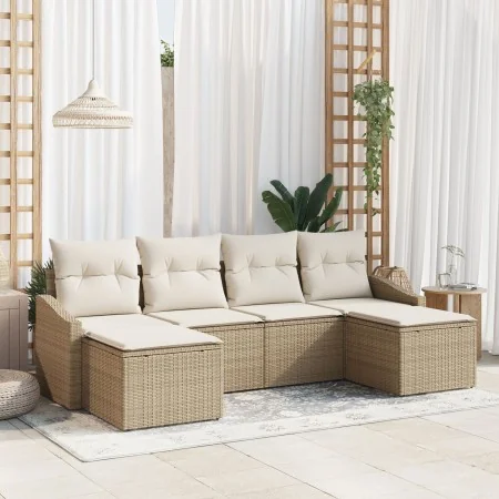 Juego de Sofá de Jardín de 6 piezas con cojines Beige Polirratán | Foro24.es | Tu tienda online para hogar, jardín y más Foro24.es