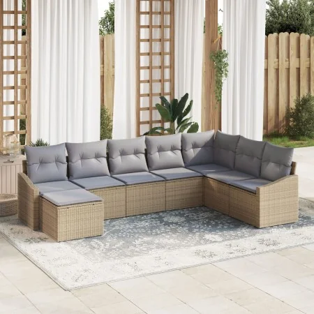 Conjunto de Sofá de Jardín de 8 Piezas con Cojines Beige de Ratán Poliéster by , Outdoor sofas - Ref: Foro24-3346840, Price: ...