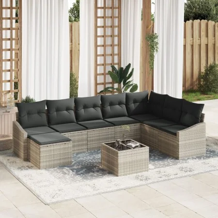 Conjunto de Sofás de Jardín de 9 Piezas con Cojines Gris Ratán Sintético de , Sofás de exterior - Ref: Foro24-3346852, Precio...