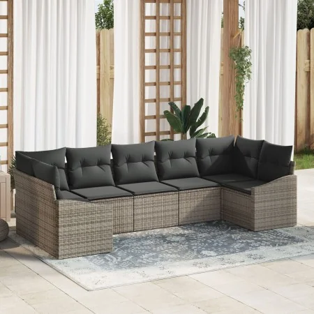 Set de sofá de jardín de 7 piezas con cojines Gris Poliratán | Foro24.es | Tu tienda online para hogar, jardín y más Foro24.es
