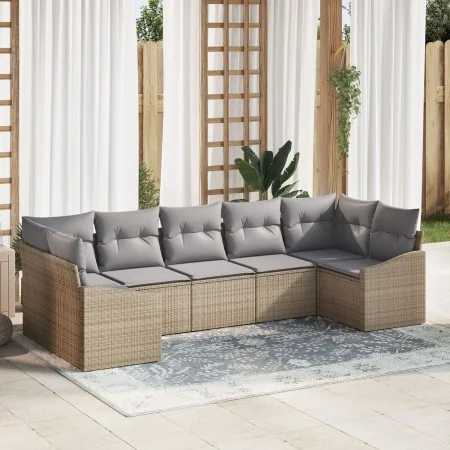 Juego de Sofá de Jardín de 7 Piezas con Cojines Beige Poli Ratán von , Outdoor-Sofas - Ref: Foro24-3346870, Preis: 478,74 €, ...