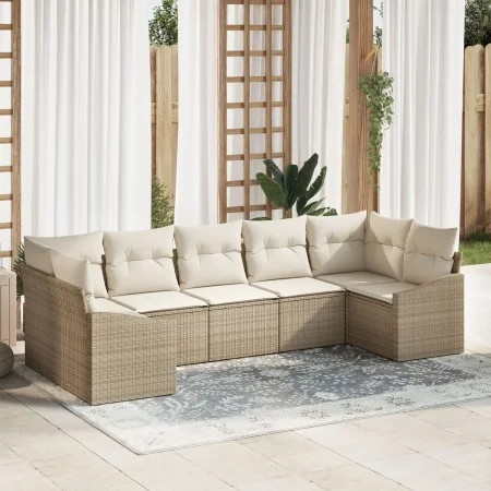 Juego de Sofá de Jardín de 7 Piezas con Cojines Beige Ratán Sintético | Foro24.es | Tu tienda online para hogar, jardín y más Foro24.es