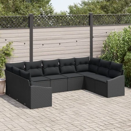 Juego de Sofá de Jardín de 9 Piezas con Cojines Negros de Poliratán by , Outdoor sofas - Ref: Foro24-3346883, Price: 583,22 €...