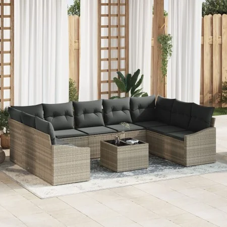 Conjunto de Sofás de Jardín de 10 Piezas con Cojines Gris Ratán Polietileno | Foro24.es | Tu tienda online para hogar, jardín y más Foro24.es