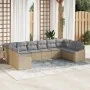 Conjunto de Sofá de Jardín de 10 Piezas con Cojines Beige Ratán Poliéster von , Outdoor-Sofas - Ref: Foro24-3346900, Preis: 6...