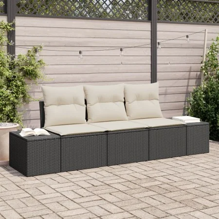 Juego de Sofás de Jardín de 3 Piezas con Cojines Ratán Poliéster Negro by , Outdoor sofas - Ref: Foro24-3346917, Price: 230,5...