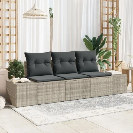 Juego de Sofás de Jardín de 3 Piezas con Cojines Gris Claro Poliratán by , Outdoor sofas - Ref: Foro24-3346922, Price: 248,09...