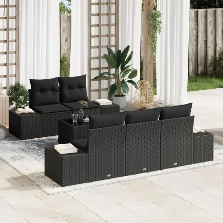 Juego de Sofás de Jardín de 6 Piezas con Cojines Negro Ratán Sintético von , Outdoor-Sofas - Ref: Foro24-3346943, Preis: 469,...