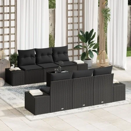 Set de Sofá de Jardín de 7 Piezas con Cojines Negro Poliratán by , Outdoor sofas - Ref: Foro24-3346953, Price: 513,79 €, Disc...