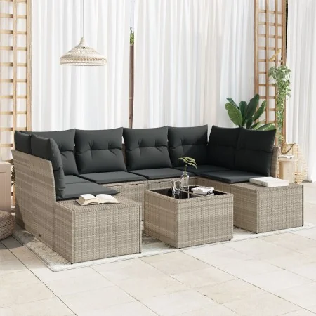 Sofá de Jardín de 7 Piezas con Cojines Gris Claro Ratán Sintético de , Sofás de exterior - Ref: Foro24-3346962, Precio: 512,8...