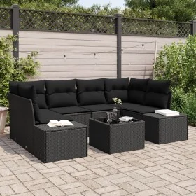 Conjunto de Sofás de Jardín de 7 Piezas con Cojines Negros de Ratán Poliéster von , Outdoor-Sofas - Ref: Foro24-3346963, Prei...