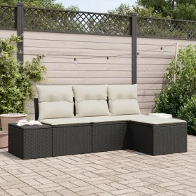 Conjunto de Sofá de Jardín de 4 Piezas Con Cojines Negro Poliratán von , Outdoor-Sofas - Ref: Foro24-3347007, Preis: 275,18 €...