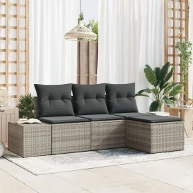 Juego de Sofá de Jardín de 4 Piezas con Cojines en Gris Claro Poliratán von , Outdoor-Sofas - Ref: Foro24-3347012, Preis: 295...