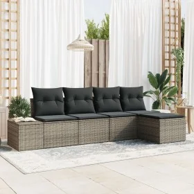 Juego de Sofá de Jardín de 5 Piezas con Cojines Grises de Ratán Sintético by , Outdoor sofas - Ref: Foro24-3347019, Price: 32...