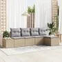 Conjunto de Sofá de Jardín de 5 Piezas con Cojines Beige de Polirratán | Foro24.es | Tu tienda online para hogar, jardín y más Foro24.es