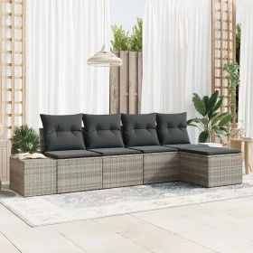 Juego de Sofá de Jardín de 5 Piezas con Cojines Gris Claro Ratán Poliéster by , Outdoor sofas - Ref: Foro24-3347022, Price: 3...